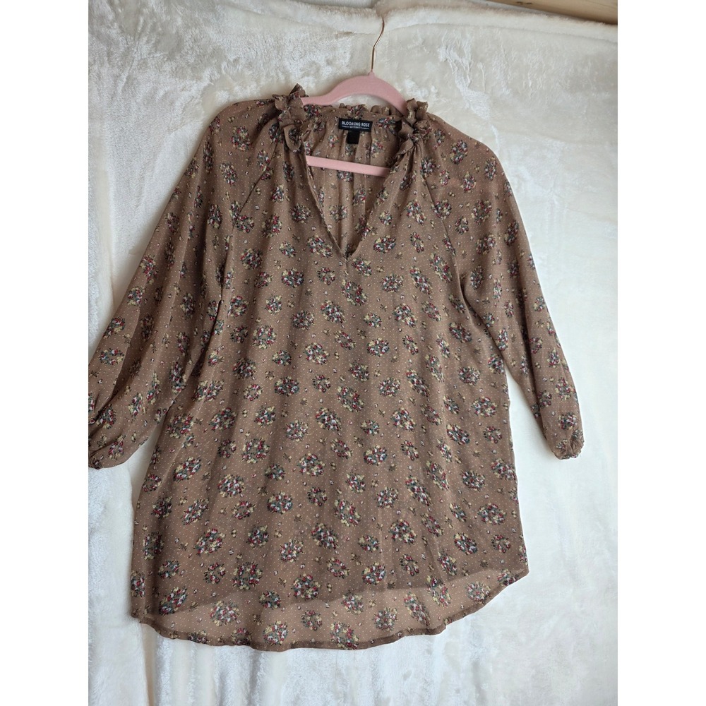 Blooming‎ Rose Maternity Floral Ruffle V Neck 3/4 Sleeve Tunic Top Size S